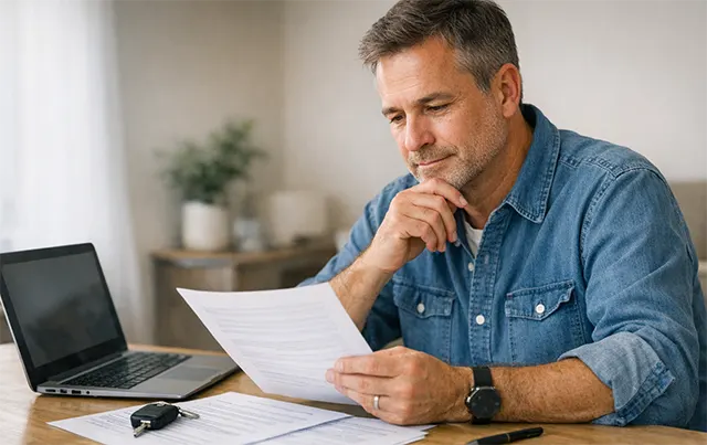 Driver reviewing non-owner SR-22 insurance requirements at home